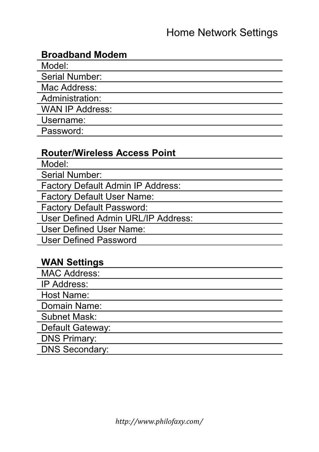 Home Network Settings