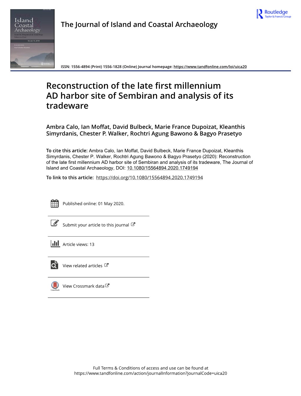 Reconstruction of the Late First Millennium AD Harbor Site of Sembiran and Analysis of Its Tradeware
