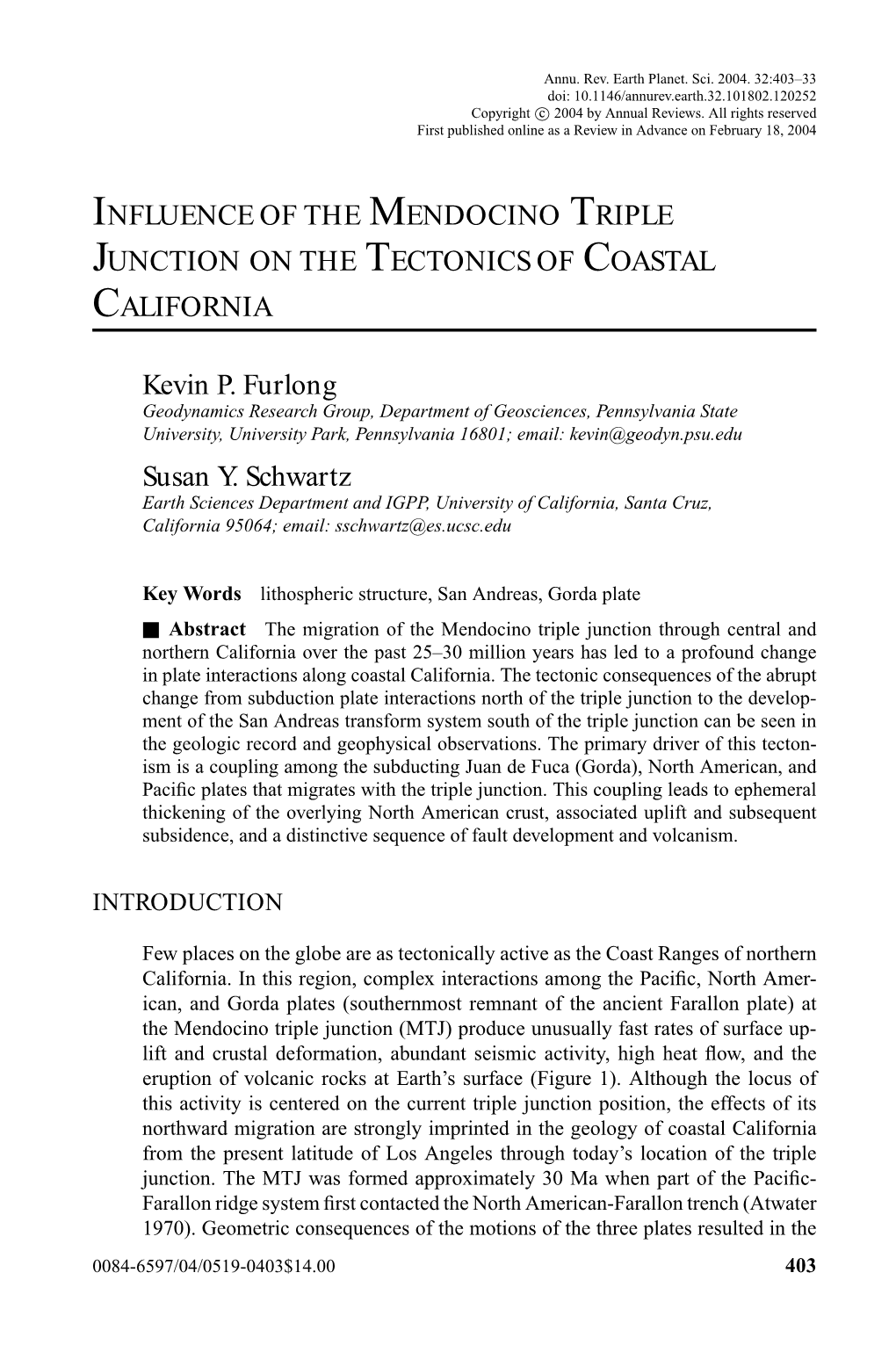 Influence of the Mendocino Triple Junction on the Tectonics of Coastal California