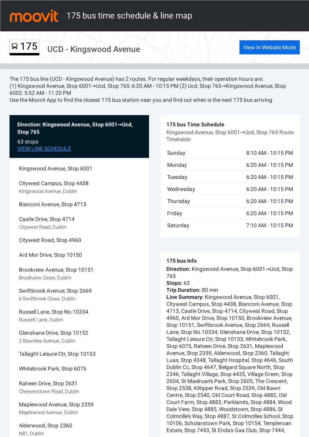 175 Bus Time Schedule & Line Route