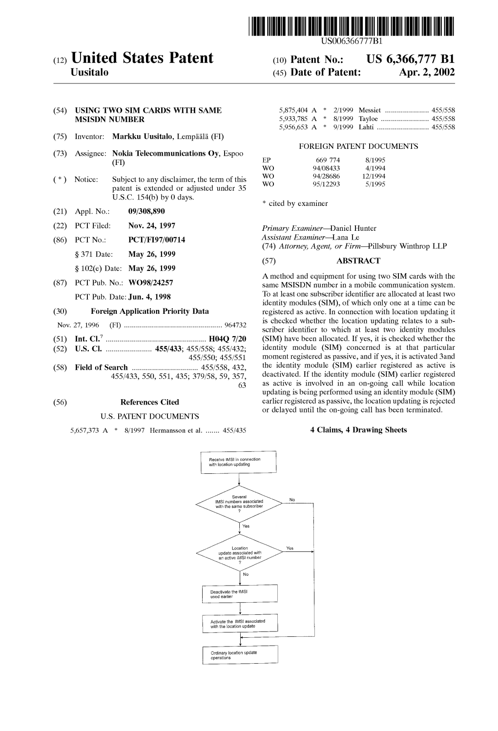 (12) United States Patent (10) Patent No.: US 6,366,777 B1 Uusitalo (45) Date of Patent: Apr