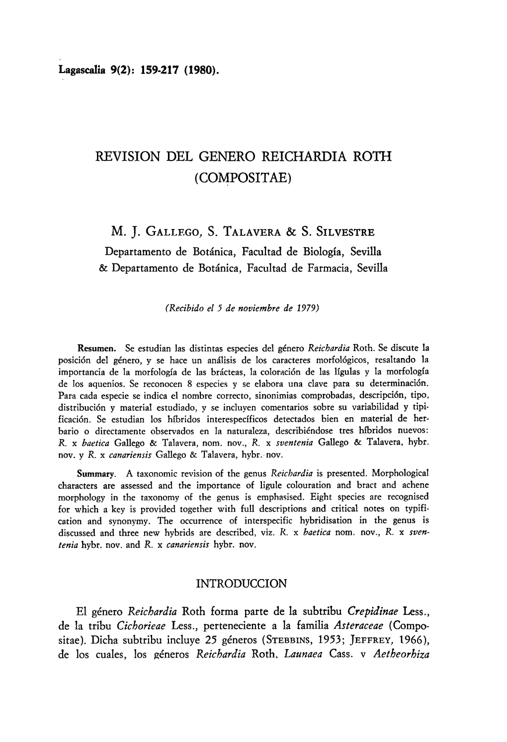 Revision Del Genero Reichardia Roth (Compositae)