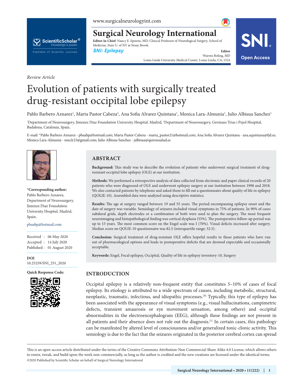 Evolution of Patients with Surgically Treated Drug-Resistant Occipital Lobe Epilepsy