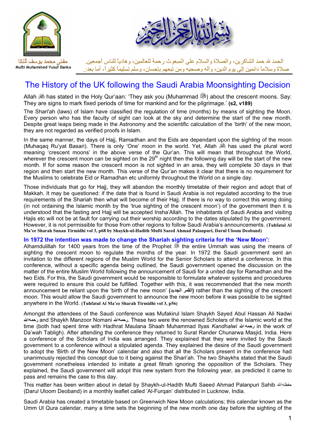 The History of the UK Following the Saudi Arabia Moonsighting Decision