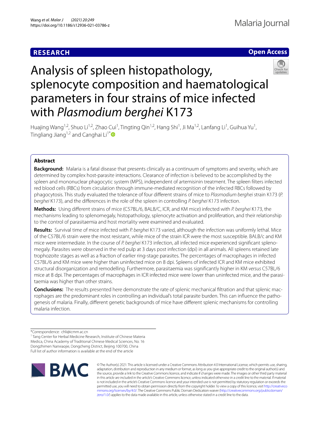 Analysis of Spleen Histopathology, Splenocyte Composition And