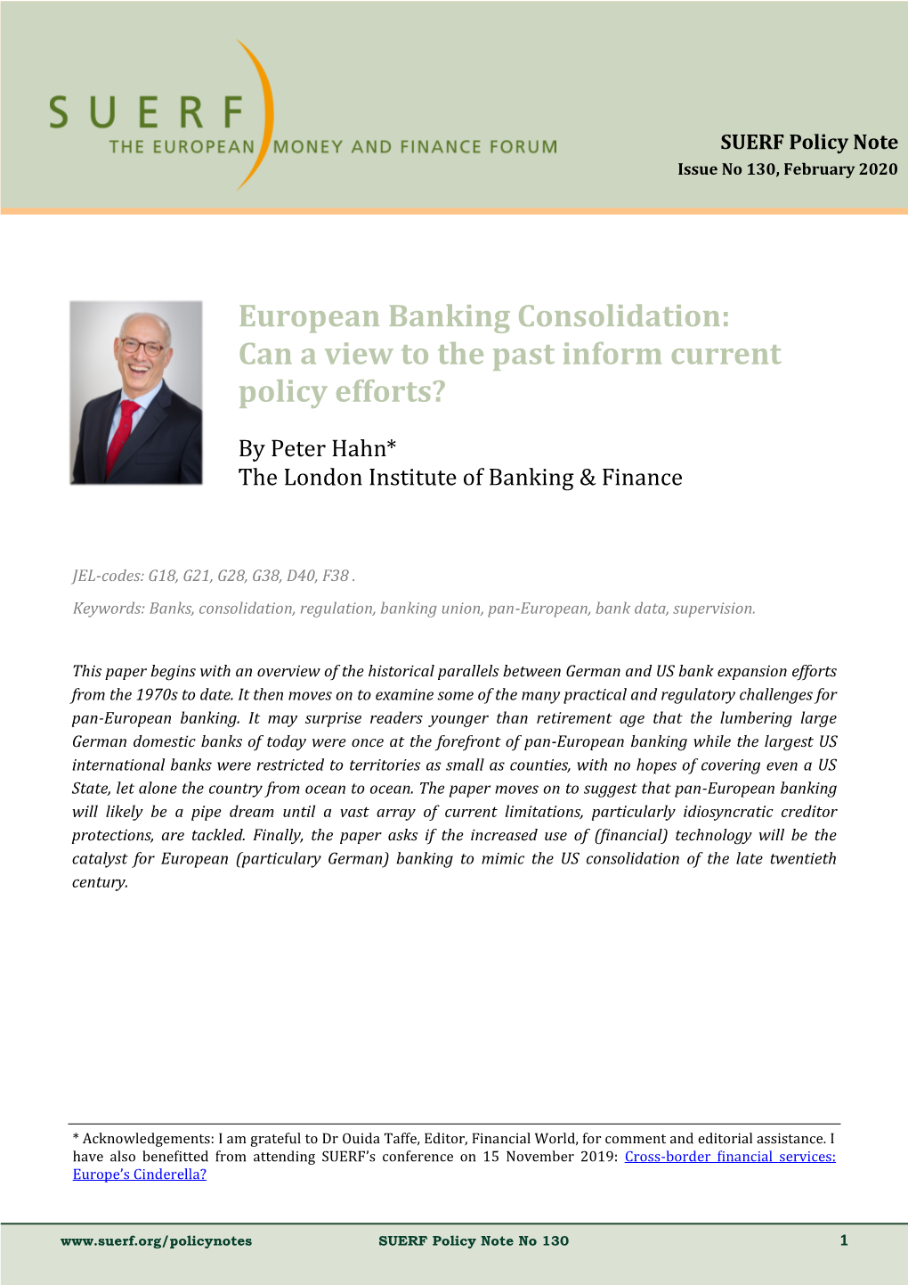 European Banking Consolidation: Can a View to the Past Inform Current Policy Efforts?