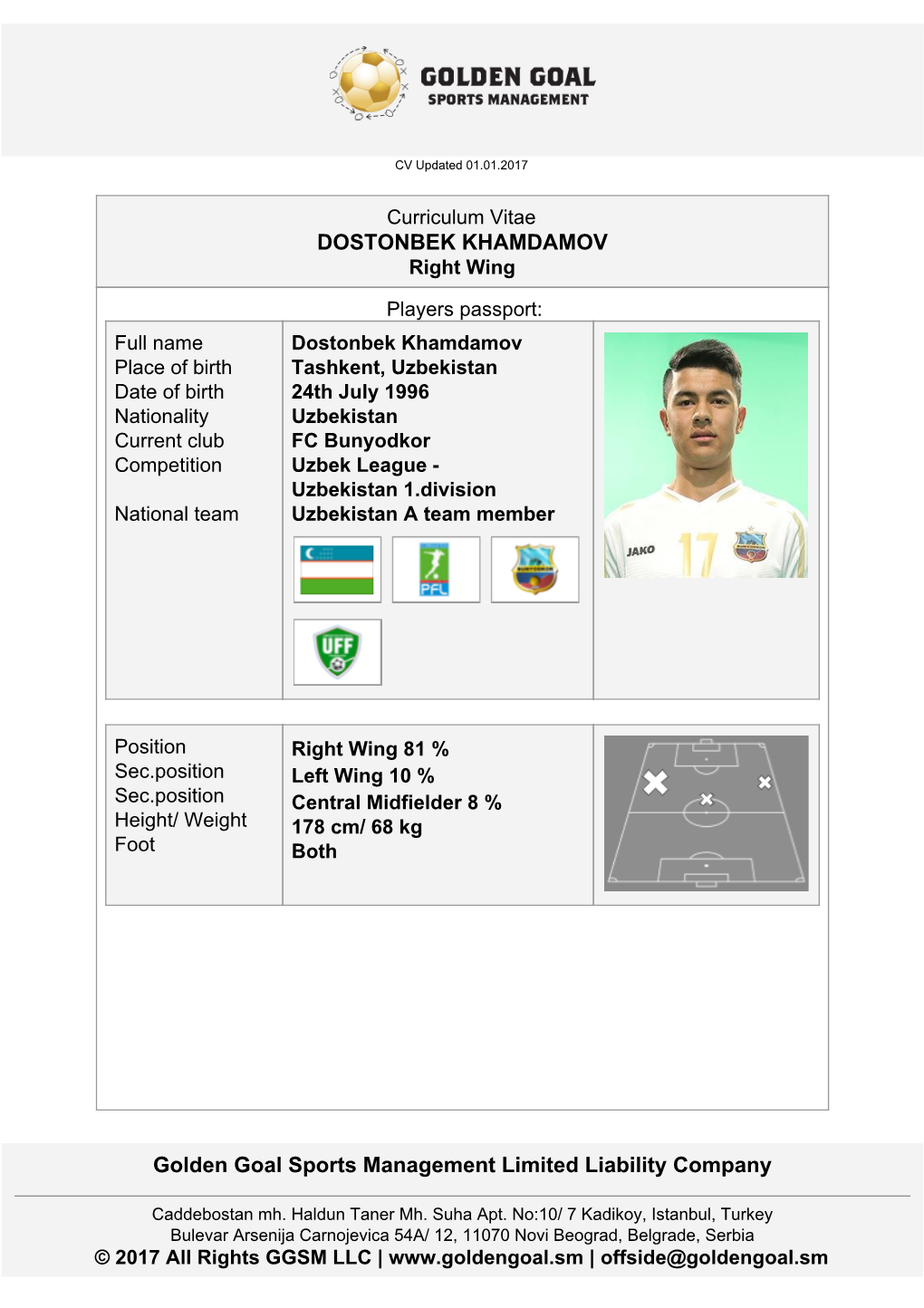 DOSTONBEK KHAMDAMOV Golden Goal Sports Management Limited