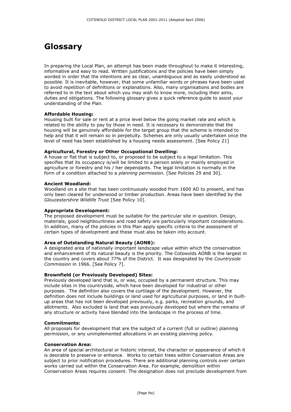 COTSWOLD DISTRICT LOCAL PLAN 2001-2011 (Adopted April 2006)