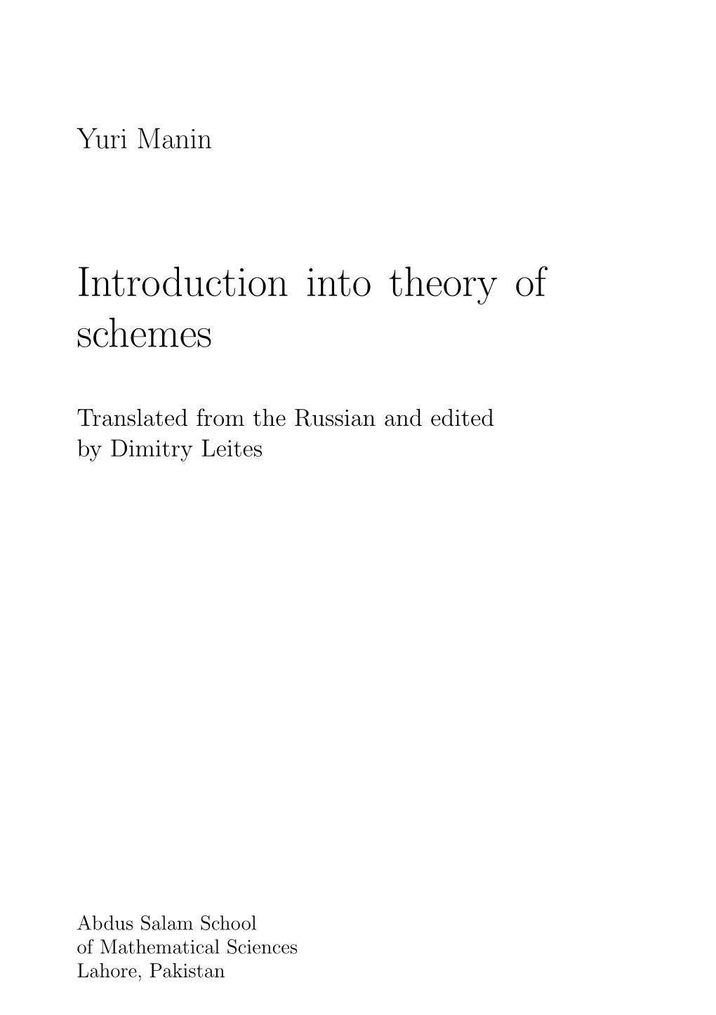 Introduction Into Theory of Schemes