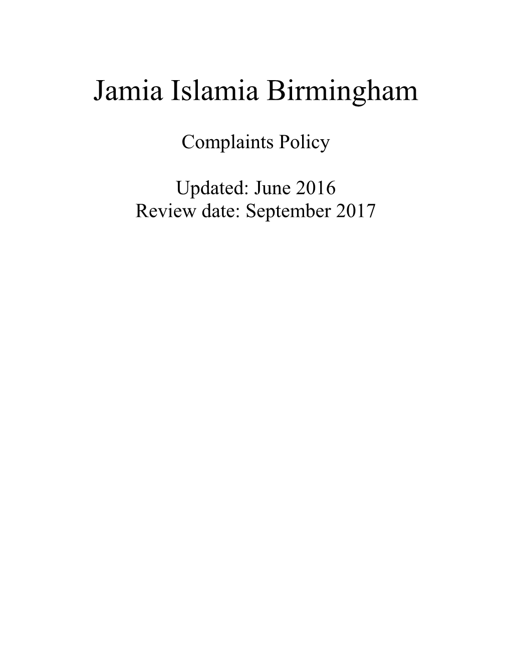 Jamia Islamia Birmingham