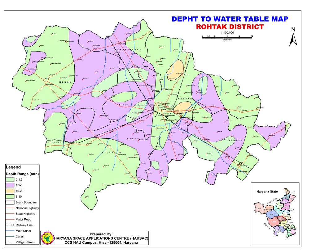 Depht to Water Table Map Rohtak District