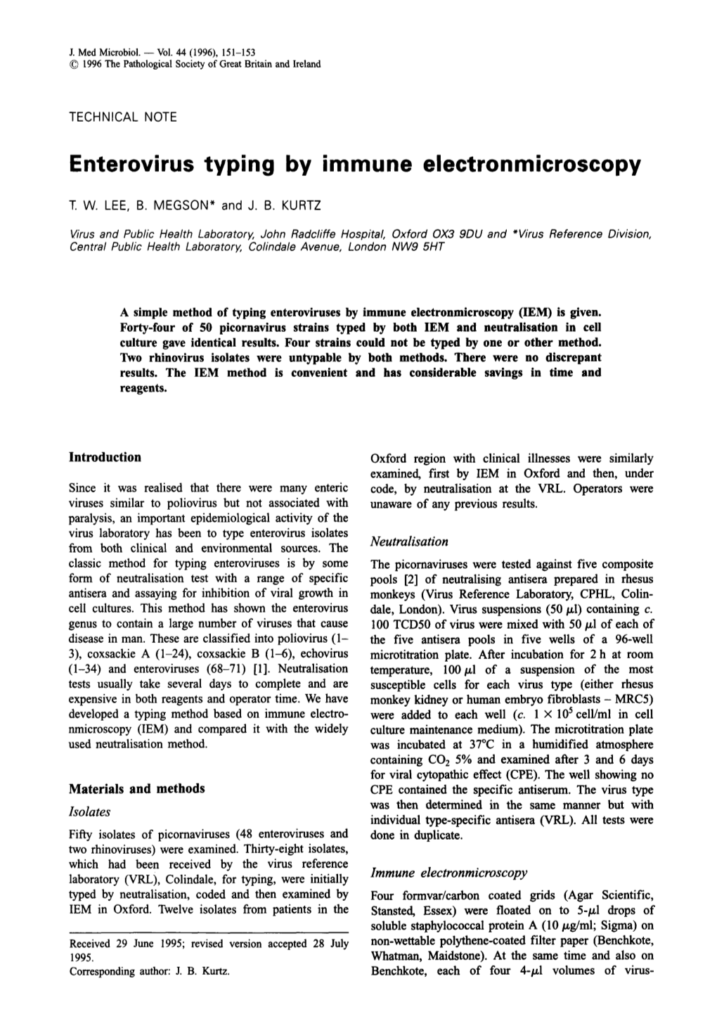 Enterovirus Typing by Immune Electronmicroscopy