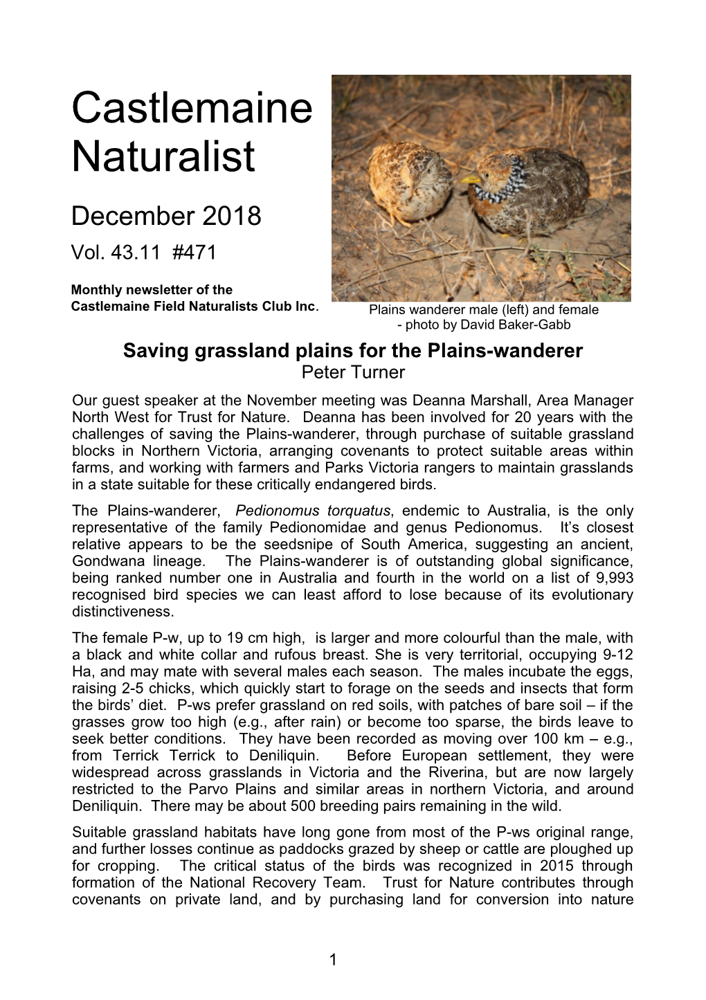 Castlemaine Naturalist December 2018 Vol