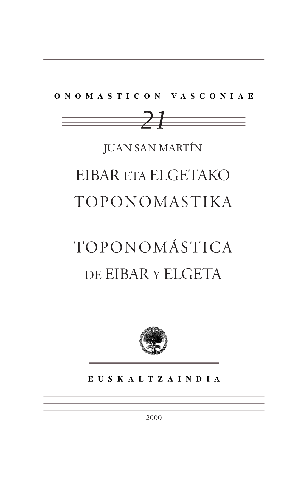 Toponomástica De Eibar Y Elgeta