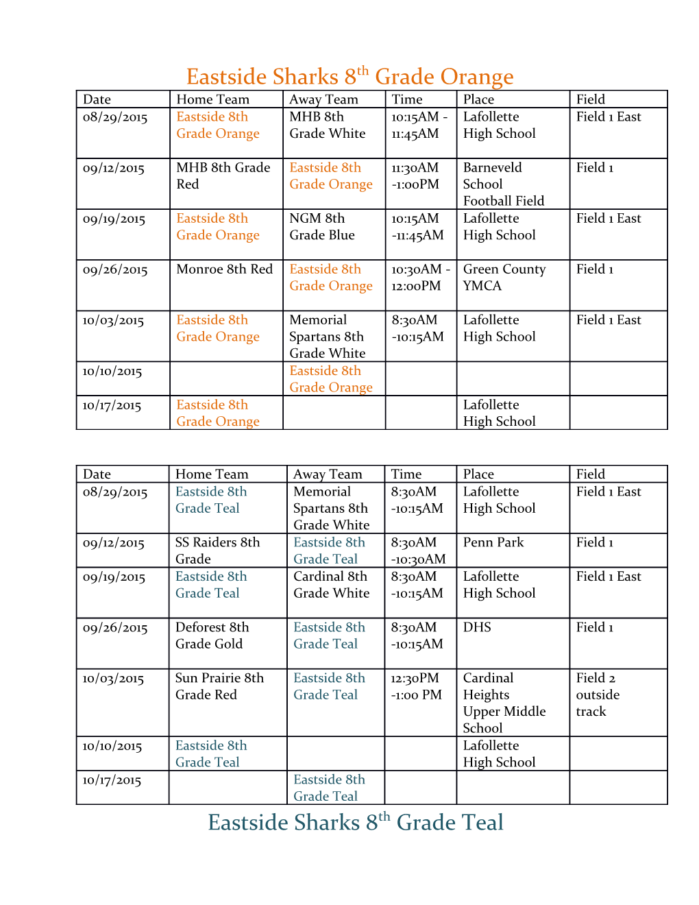 Eastside Sharks 8Th Grade Orange