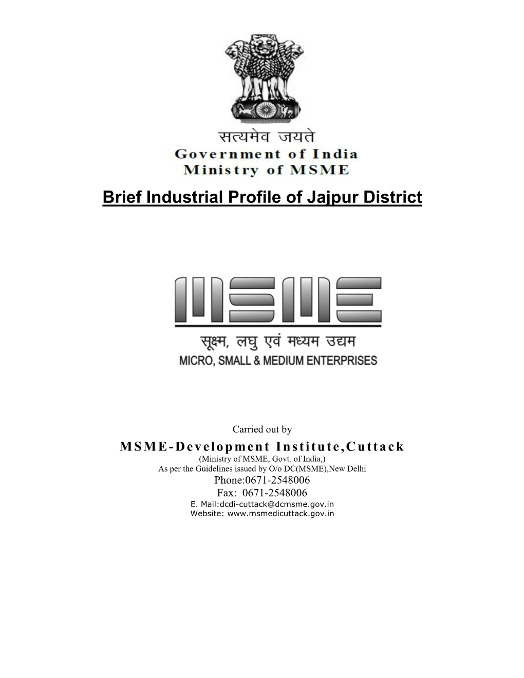 Brief Industrial Profile of Jajpur District