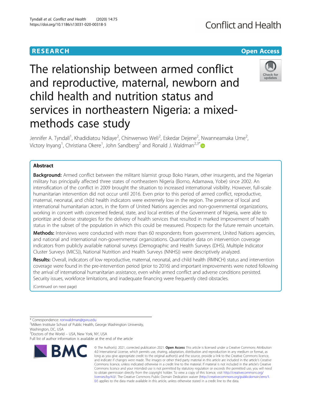 The Relationship Between Armed Conflict and Reproductive, Maternal