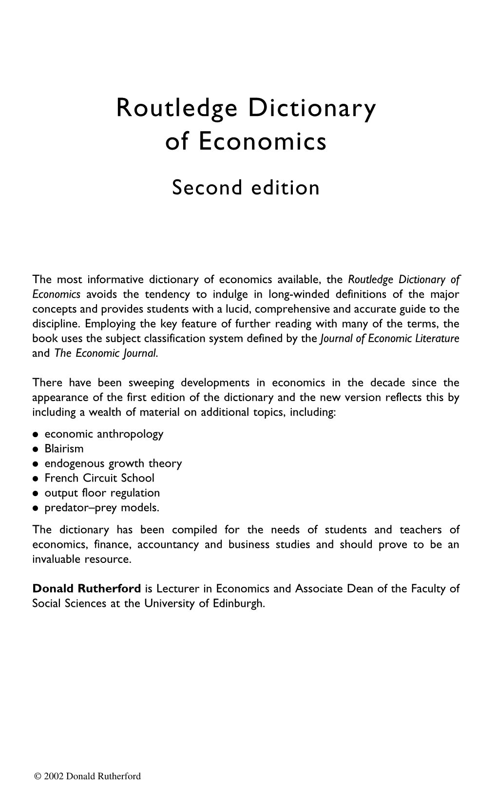 Routledge Dictionary of Economics Second Edition