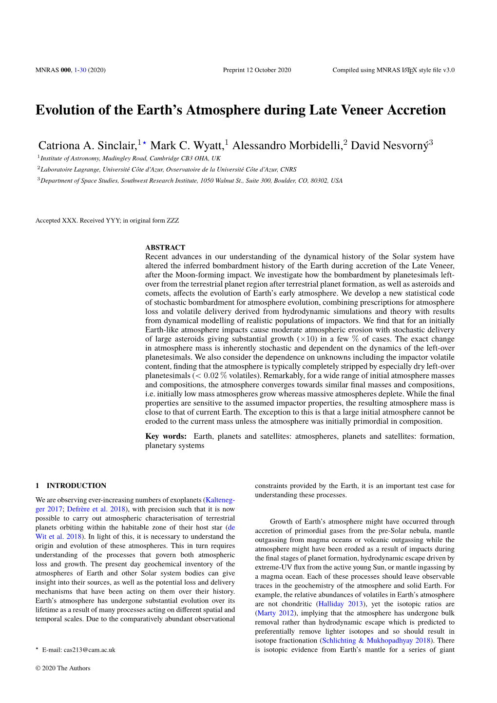 Evolution of the Earth's Atmosphere During Late Veneer Accretion