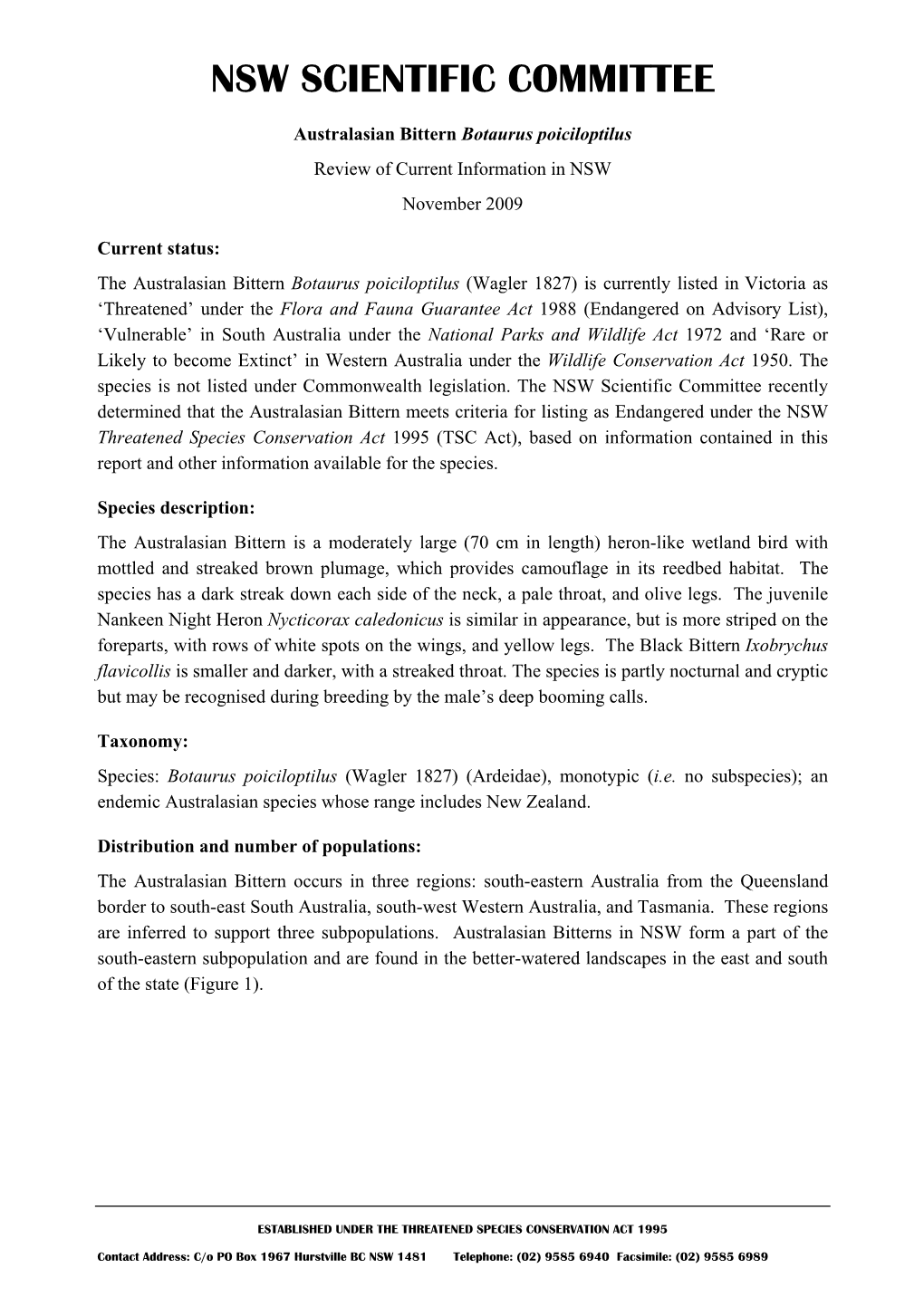 Conservation Status of Australasian Bittern