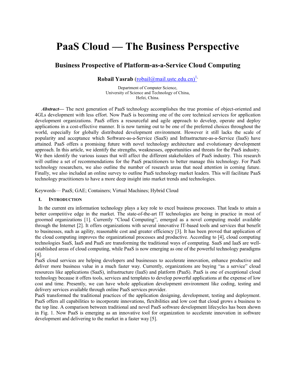 Paas Cloud — the Business Perspective
