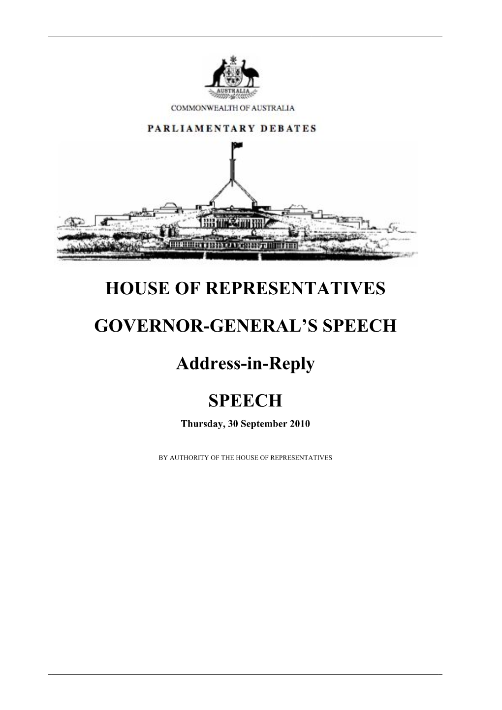 House of Representatives Governor