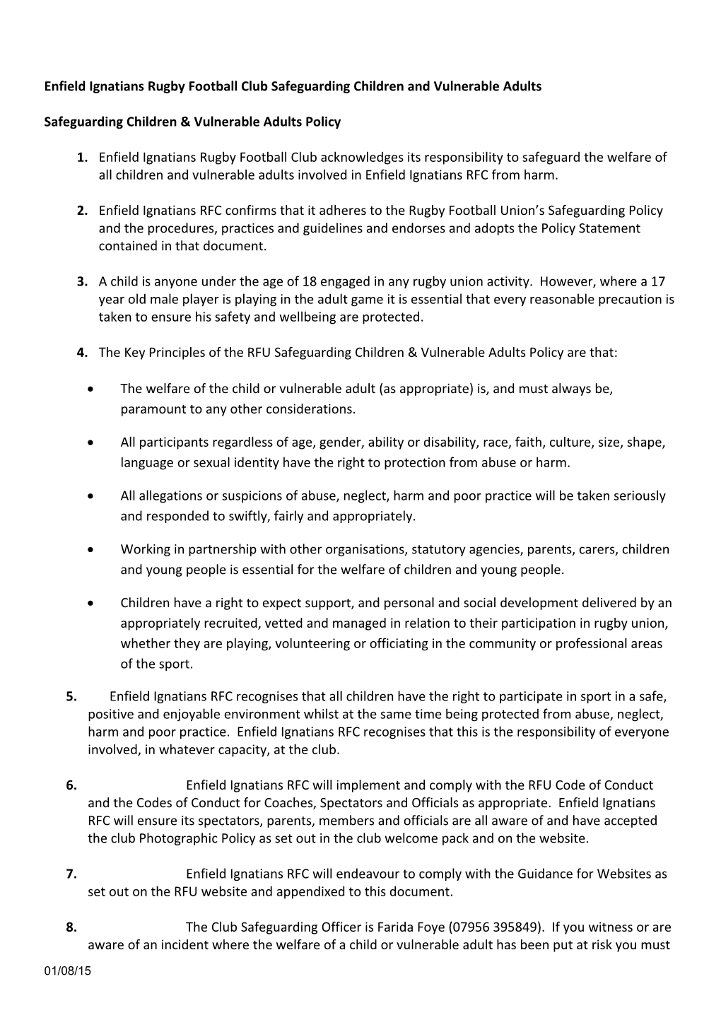 Club Safeguarding Policy Template