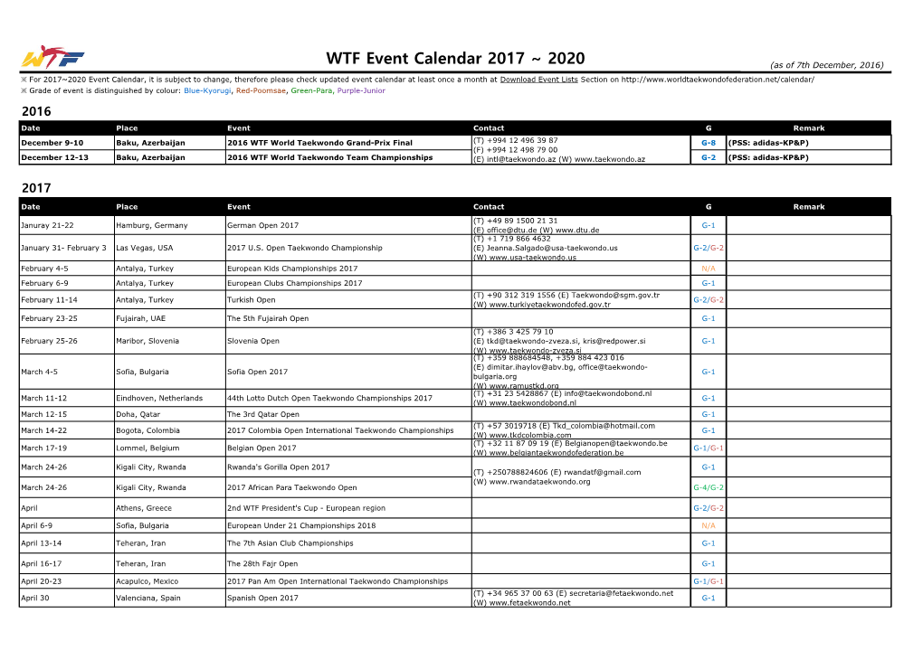 WTF Event Calendar 2017