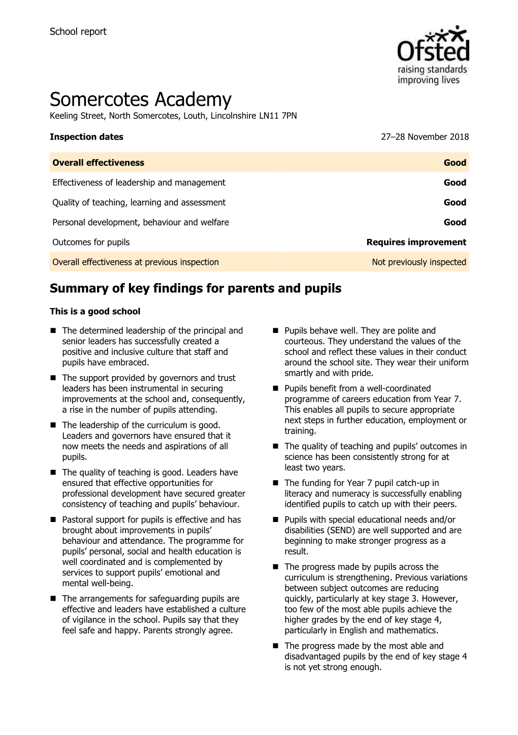 Ofsted Report November 2018