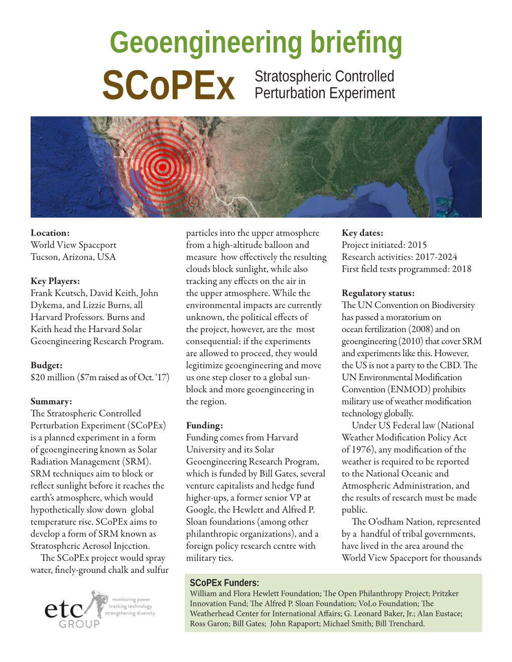 Geoengineering Briefing Stratospheric Controlled Scopex Perturbation Experiment