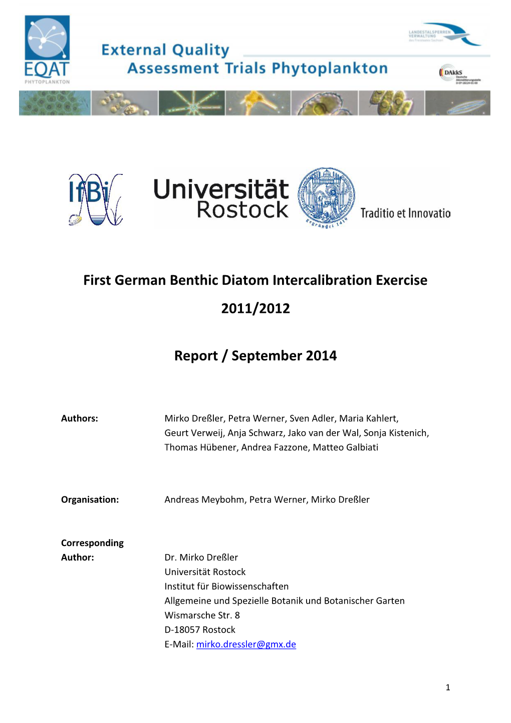 First German Benthic Diatom Intercalibration Exercise 2011/2012