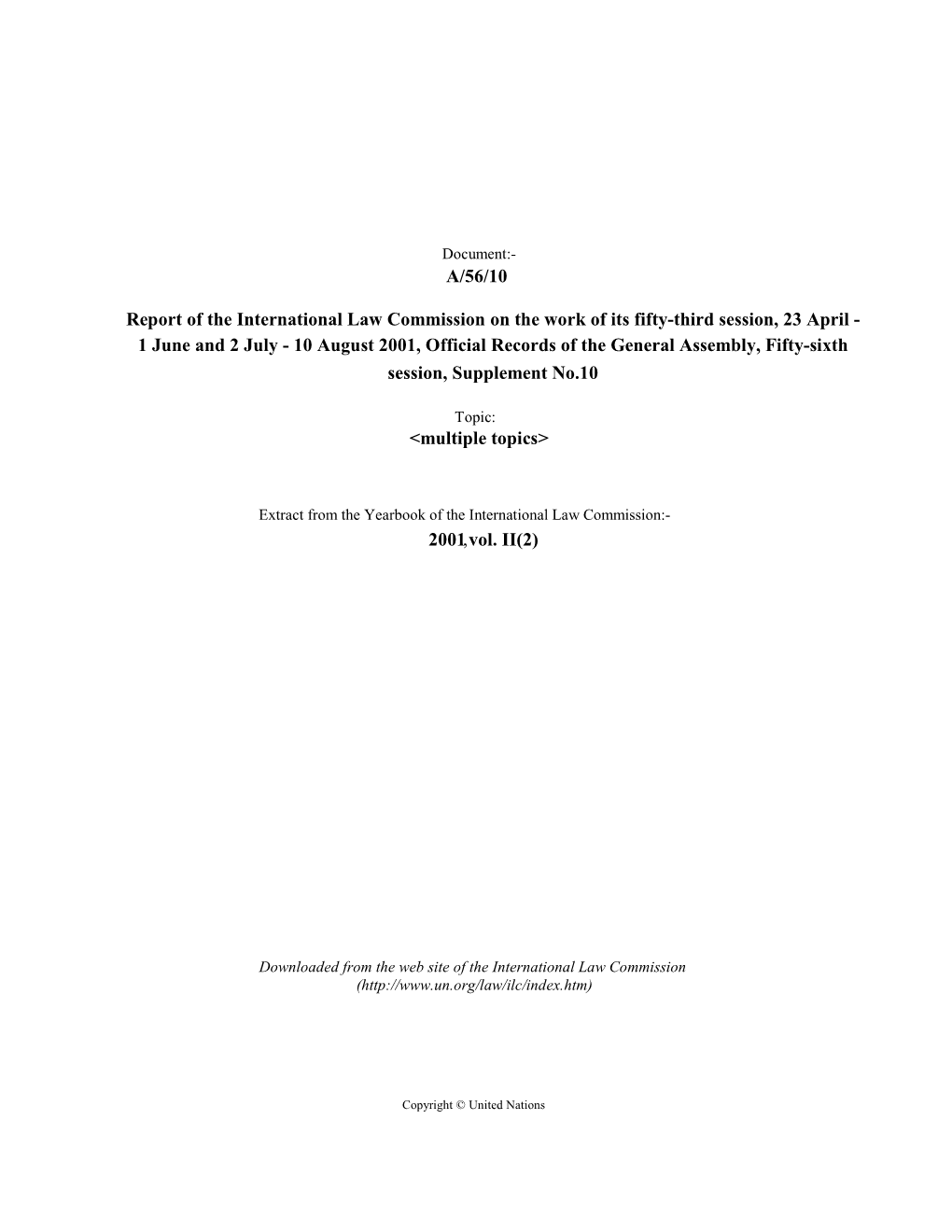 Report of the International Law Commission on the Work of Its Fifty