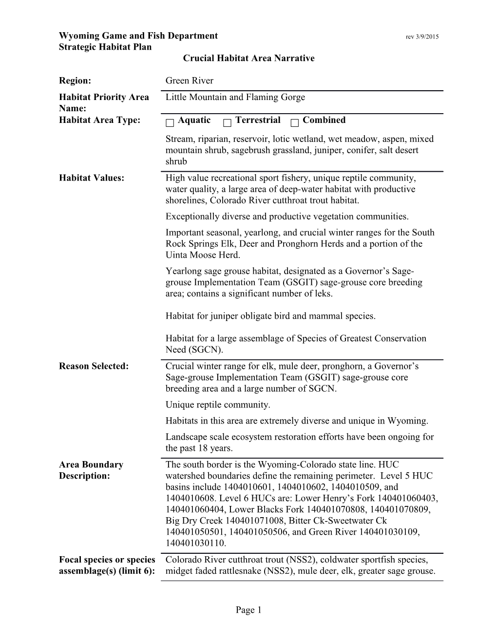 Wyoming Game and Fish Department Rev 3/9/2015