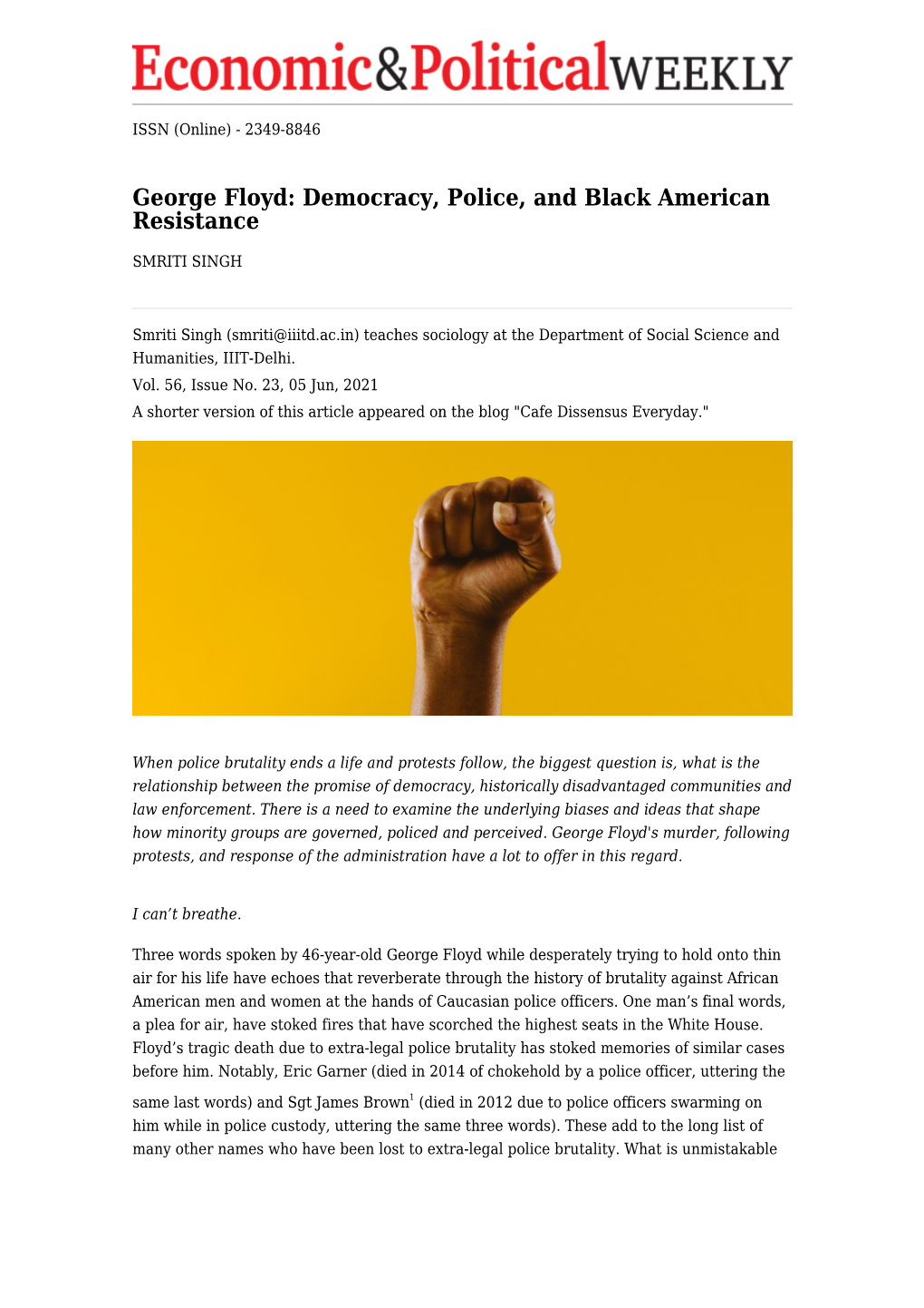 George Floyd: Democracy, Police, and Black American Resistance