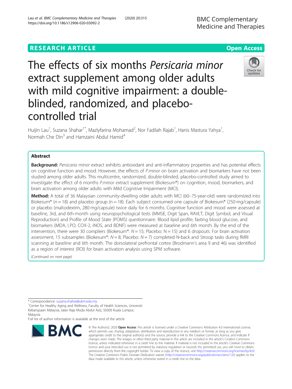 The Effects of Six Months Persicaria Minor Extract Supplement Among