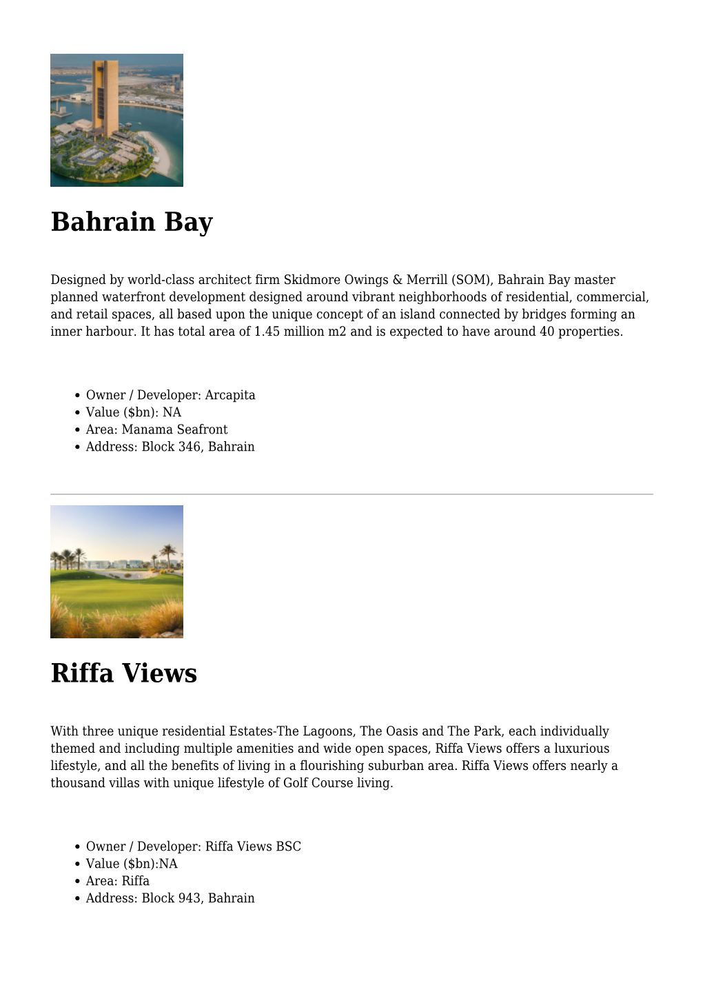 Bahrain Bay,Riffa Views,Amwaj Islands,The Grove Resort Bahrain,The Grove Hotel & Conference Centre,Reef Resort,Ramada Hotel