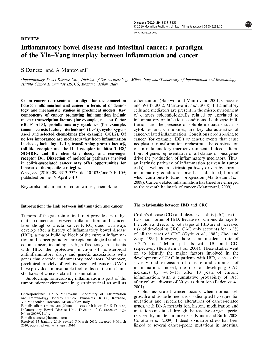 Yang Interplay Between Inflammation and Cancer