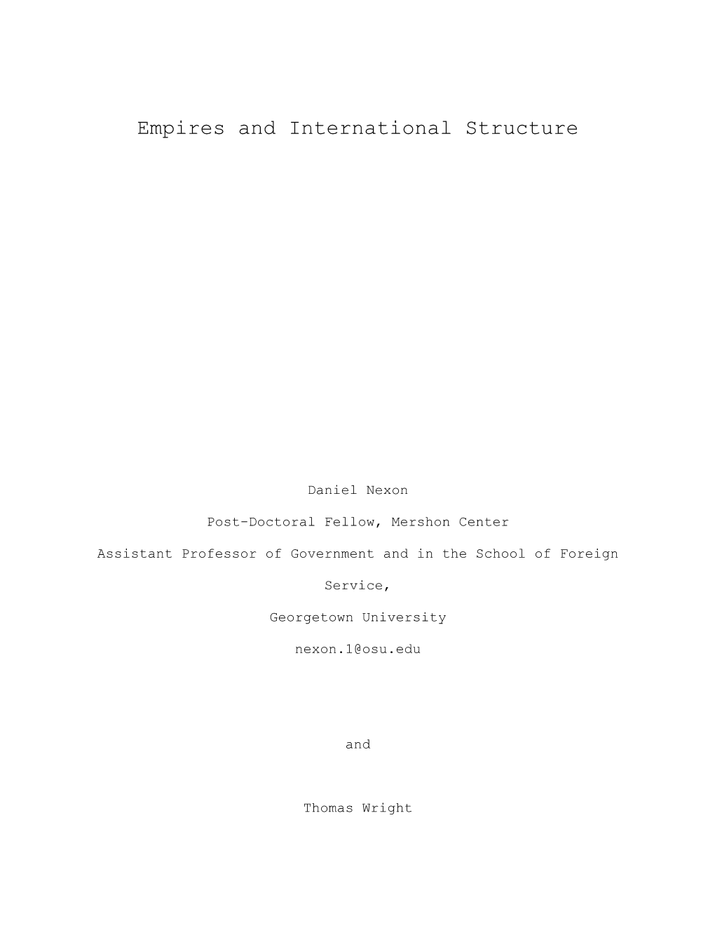 Empires and International Structure