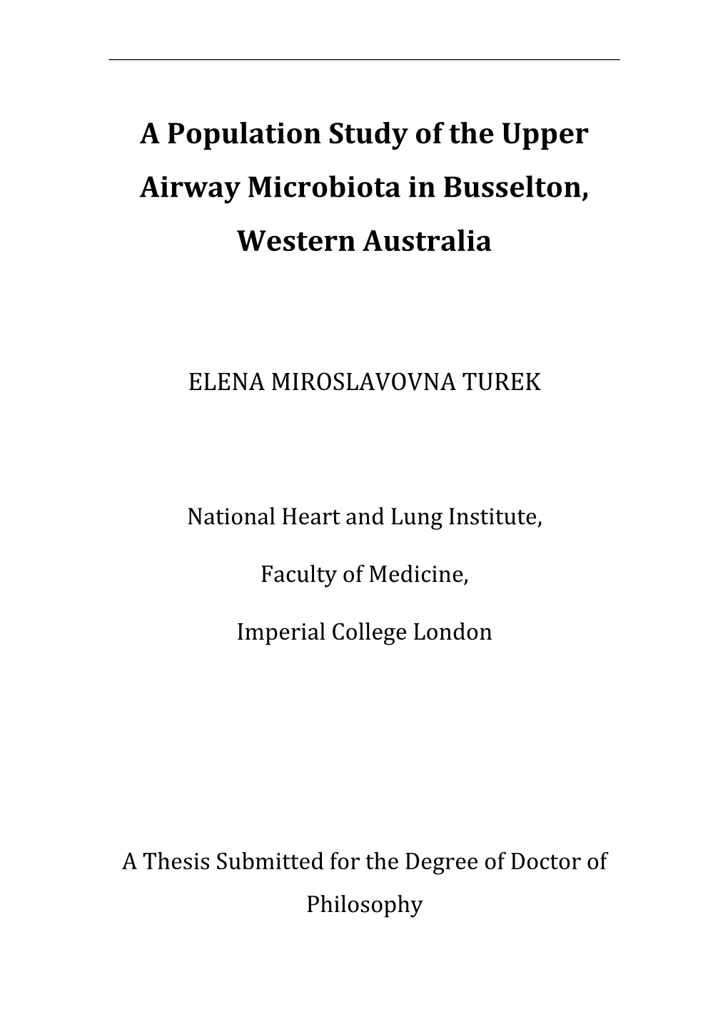 A Population Study of the Upper Airway Microbiota in Busselton, Western Australia