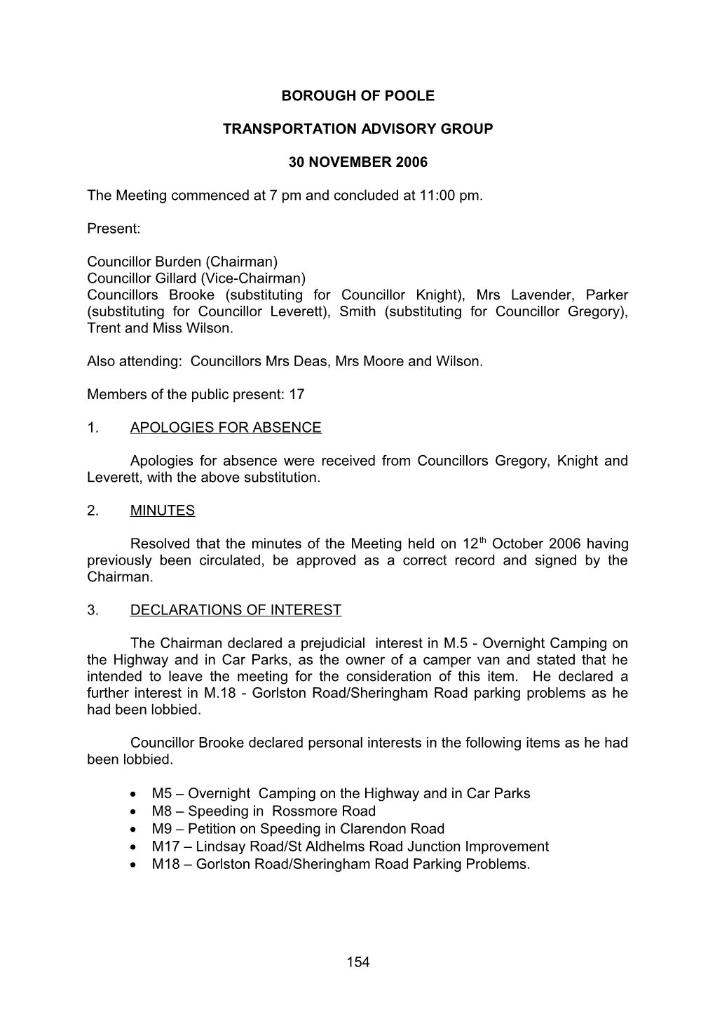 Minutes - Transportation Advisory Group - 30 NOVEMBER 2006