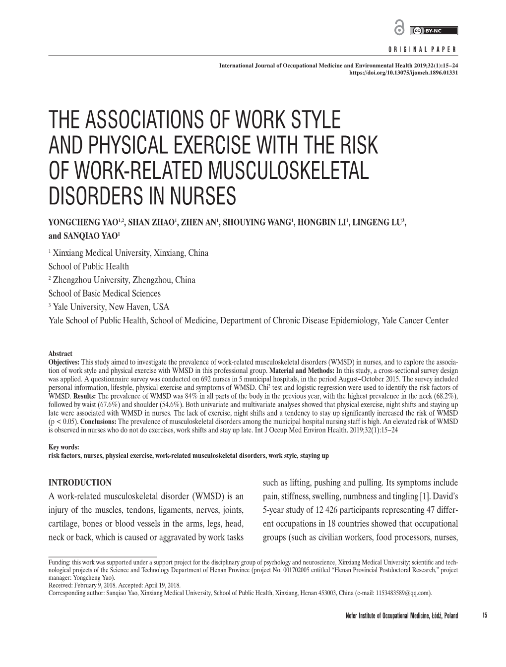 The Associations of Work Style and Physical Exercise