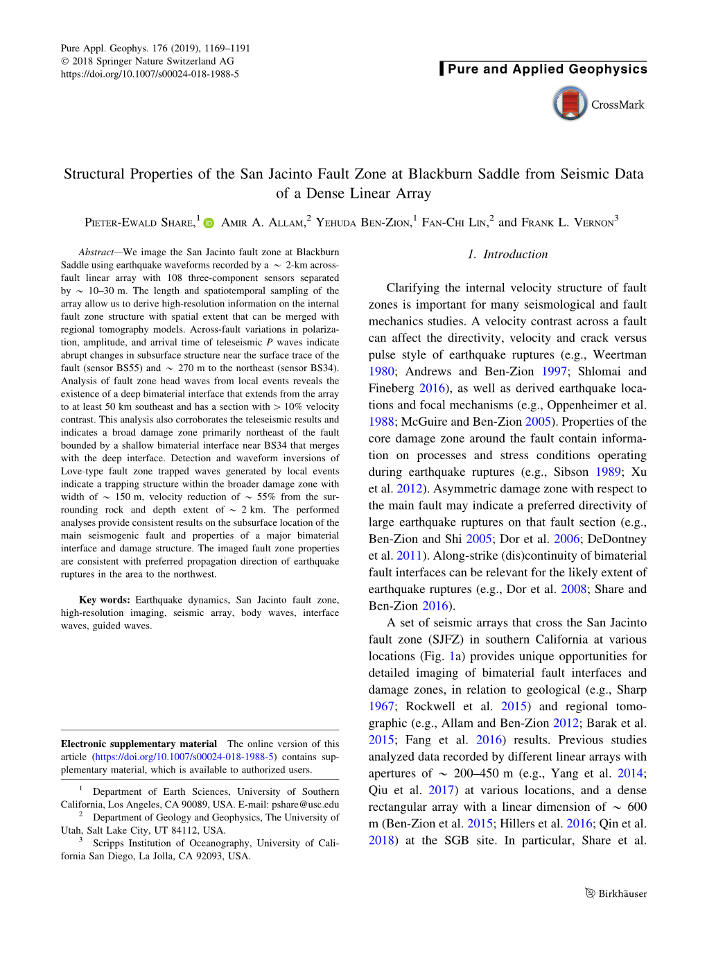 Structural Properties of the San Jacinto Fault Zone at Blackburn Saddle from Seismic Data of a Dense Linear Array