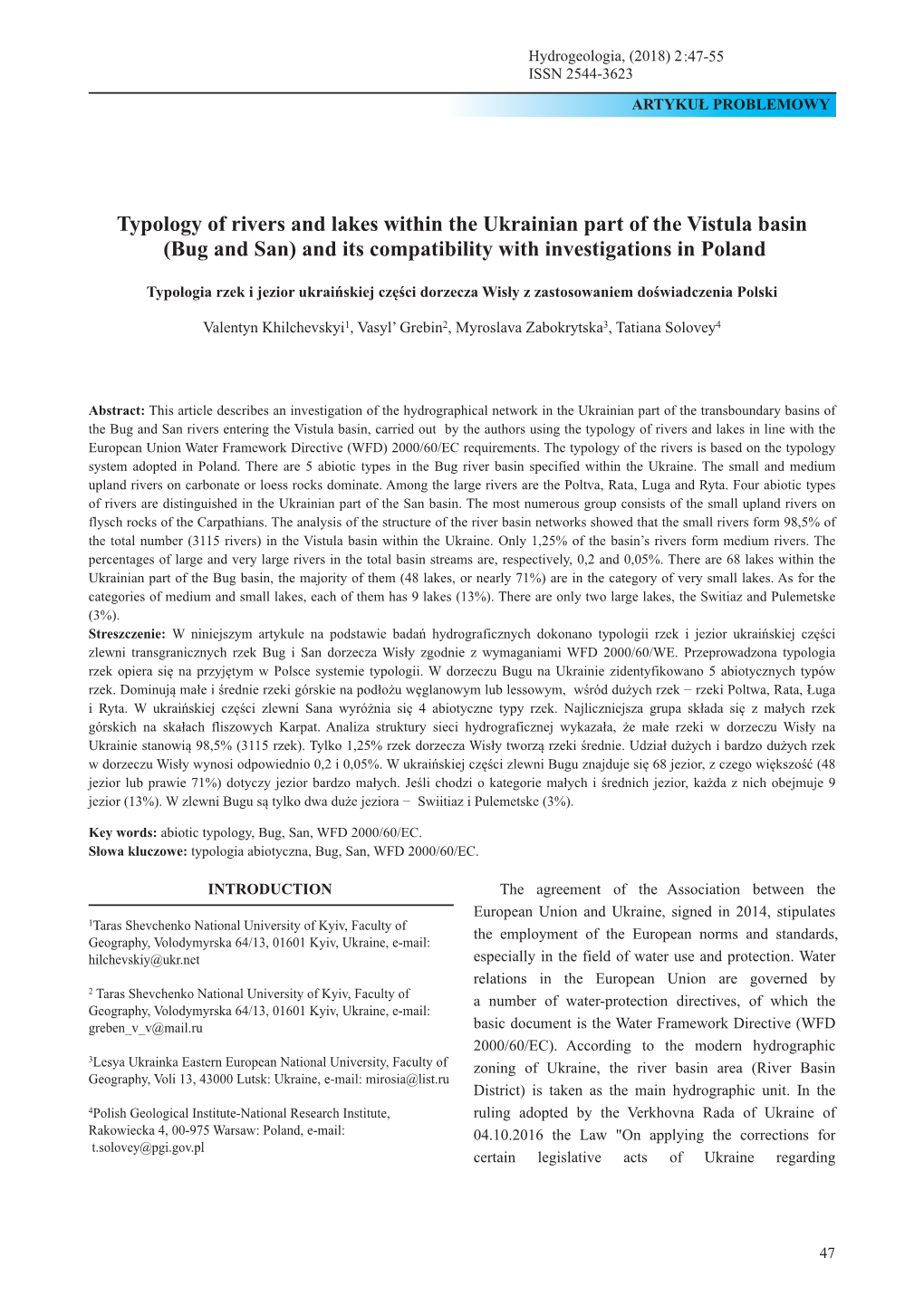 Typology of Rivers and Lakes Within the Ukrainian Part of the Vistula Basin (Bug and San) and Its Compatibility with Investigations in Poland