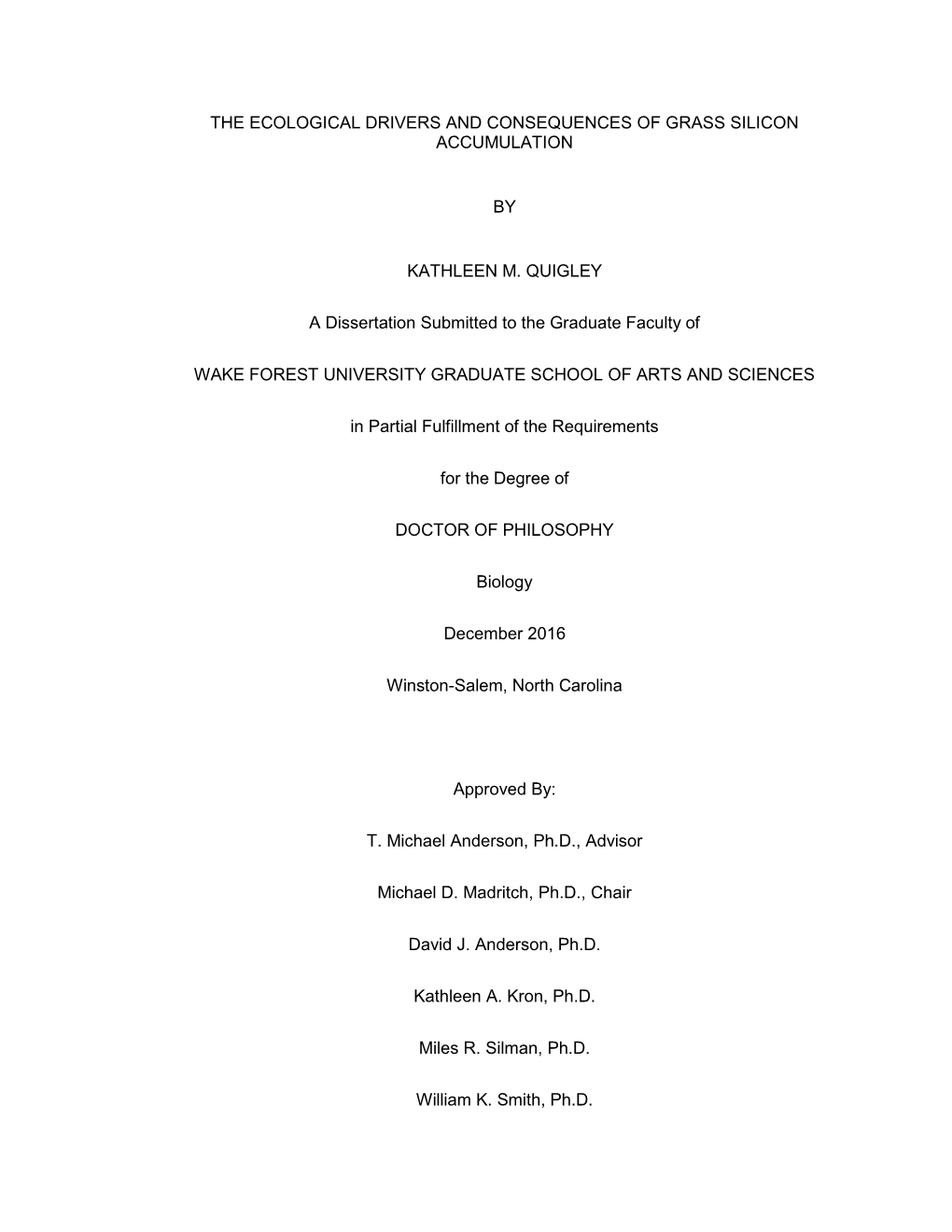 The Ecological Drivers and Consequences of Grass Silicon Accumulation