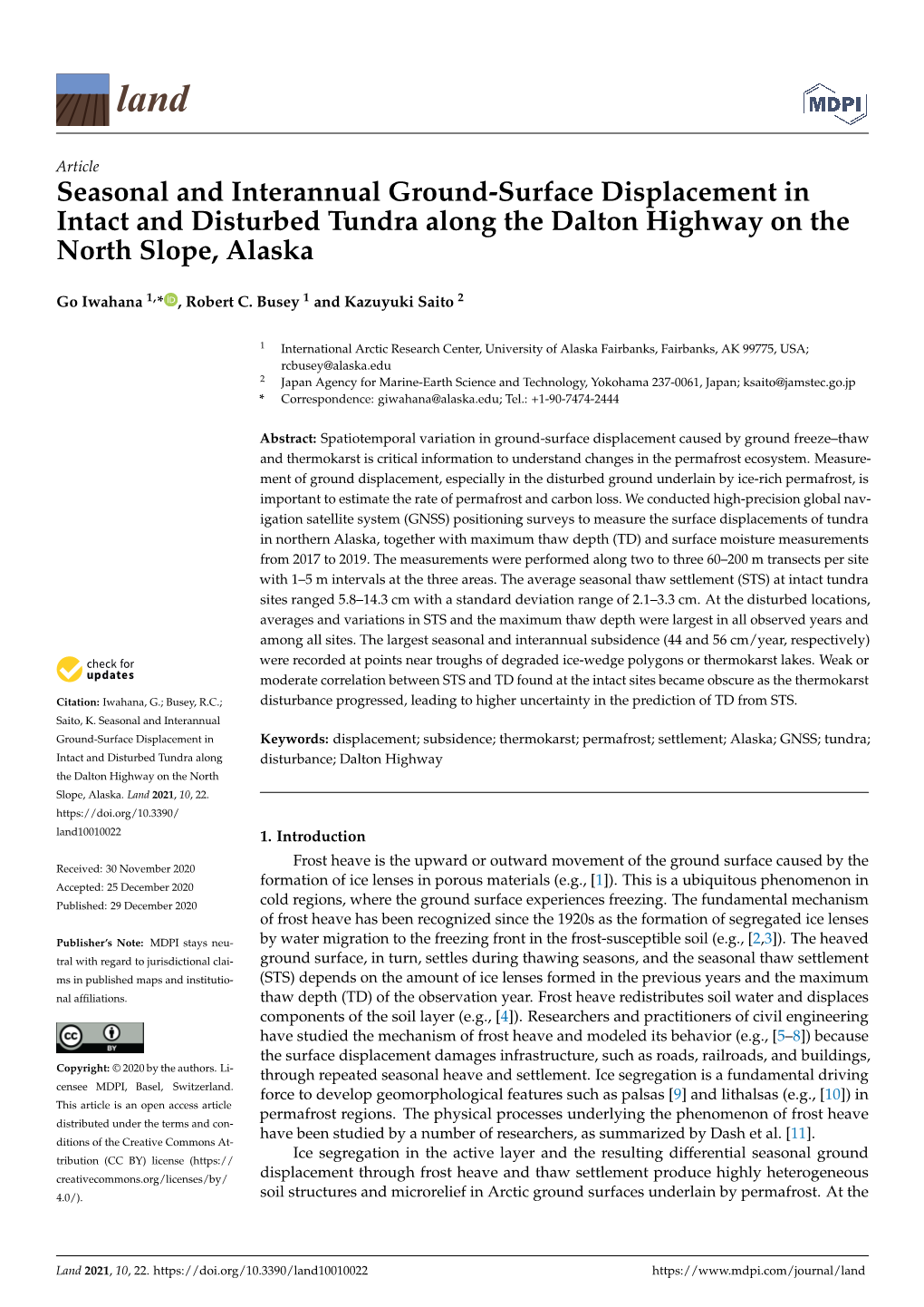 Seasonal and Interannual Ground-Surface Displacement in Intact and Disturbed Tundra Along the Dalton Highway on the North Slope, Alaska