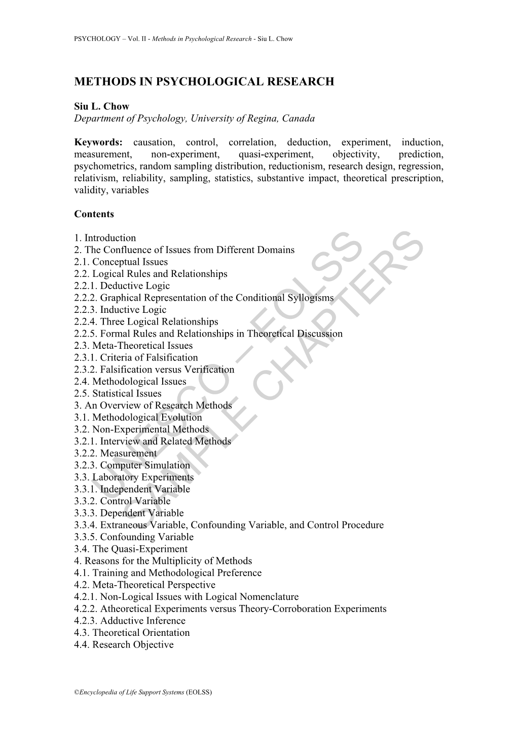 Methods in Psychological Research - Siu L