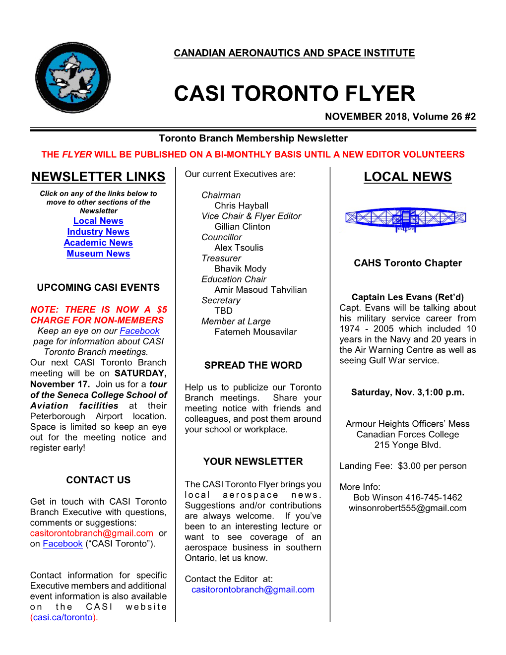 CASI TORONTO FLYER NOVEMBER 2018, Volume 26 #2