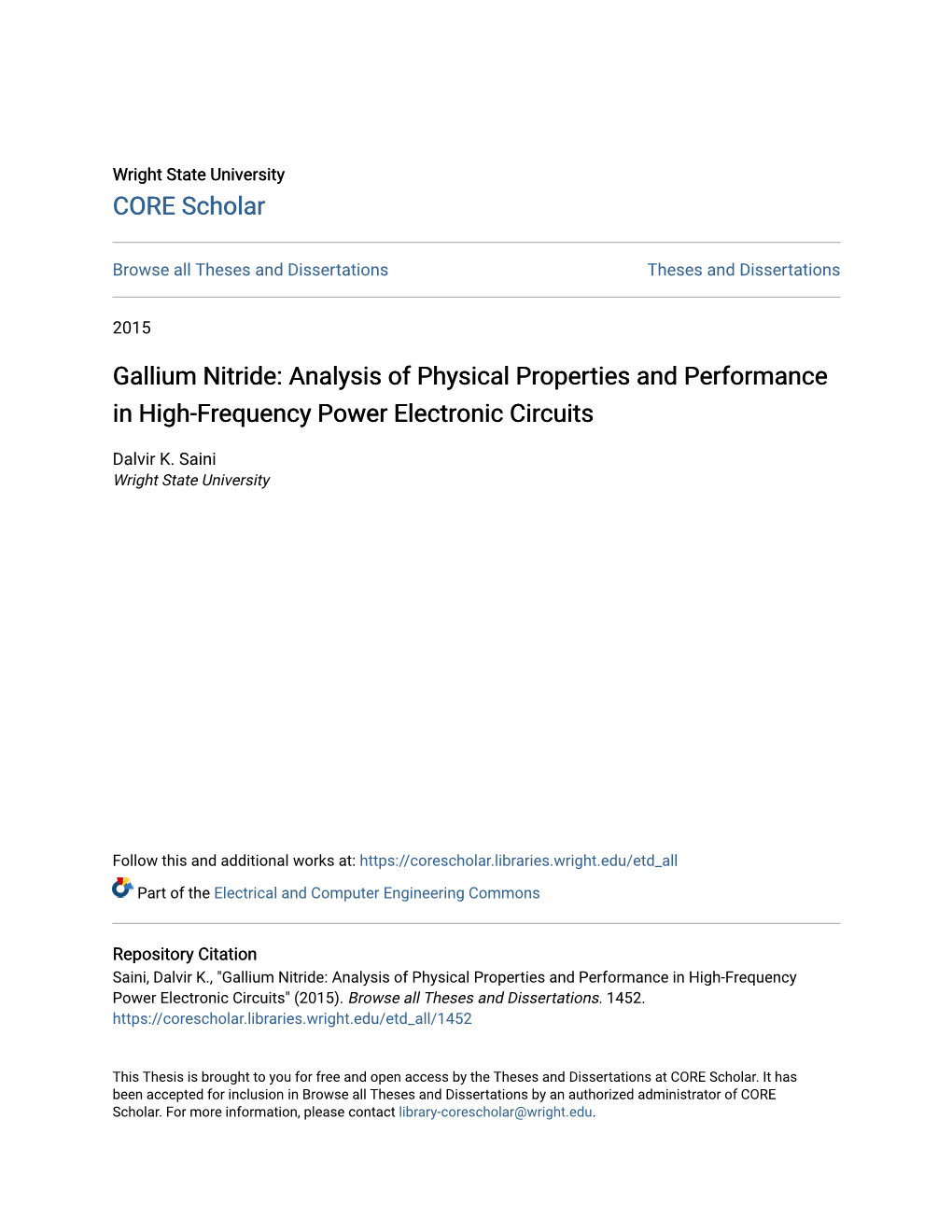 Gallium Nitride: Analysis of Physical Properties and Performance in High-Frequency Power Electronic Circuits