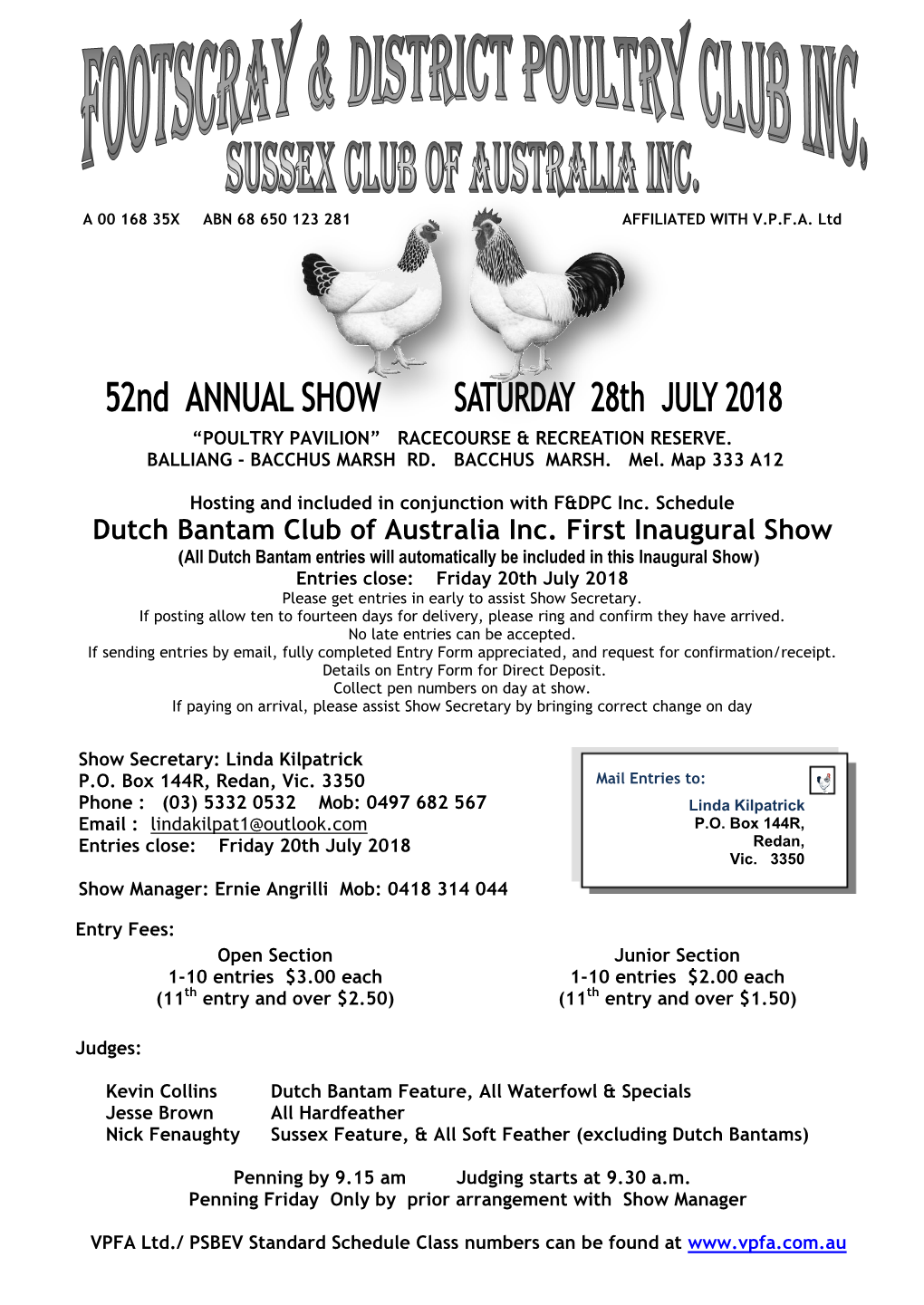 Dutch Bantam Club of Australia Inc. First Inaugural Show