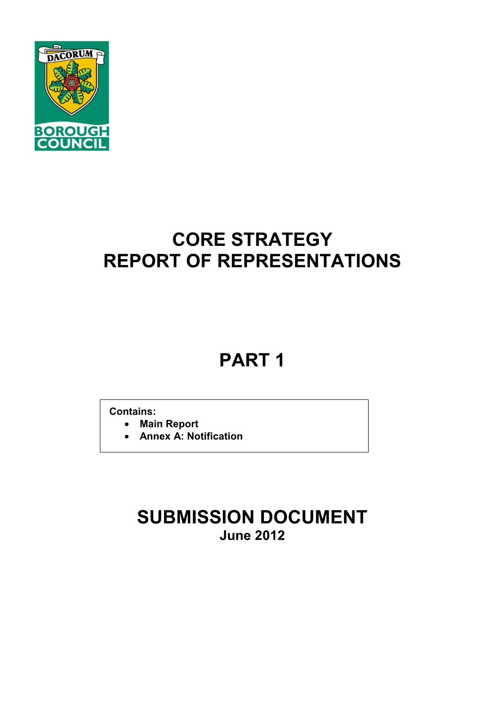 Core Strategy Report of Representations Part 1 Submission Document